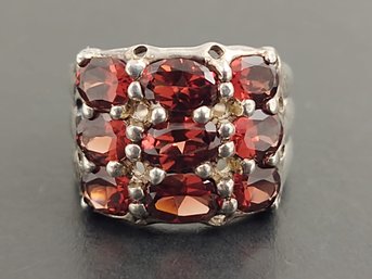 STERLING SILVER GARNET CLUSTER RING