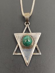 VINTAGE ISRAEL STERLING SILVER STAR OF DAVID EILAT STONE NECKLACE