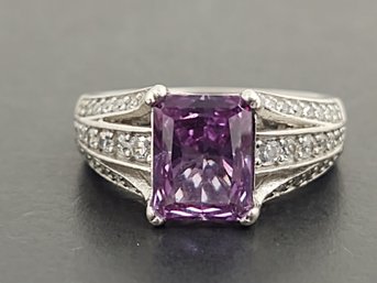 STUNNING STERLING SILVER PURPLE SAPPHIRE & WHITE CZ RING