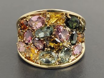 BEAUTIFUL GOLD OVER STERLING SILVER TOURMALINE & CITRINE CLUSTER RING