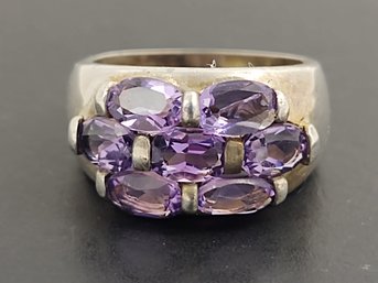 STERLING SILVER AMETHYST CLUSTER RING