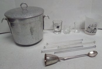 Ice Bucket, Glass Stirrers, Cocktail Tool, Black Angus Restaurant Shot Glass & More    212/B3