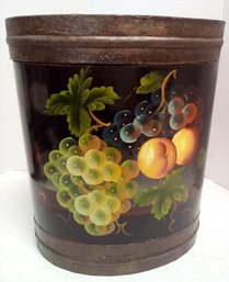 Vintage Wood Handpainted Lidded Basket With Fruit Design On Front  LizS/CVBK