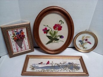 4 Hand Embroidered Vintage Works All In Gold Toned Wood Frames For Hanging   LizS/E4 Back