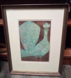 Framed 'Golden Peacock' Wood Cut Image Signed, Numbered 4/25 By Joseph Domjam  JP/CVBK