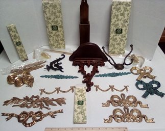 Treasure Lot Of Hardware, Vintage Decorative Syroco Wood Shelf & Wood Long Match Holder LizS/CVBK - Green Bag