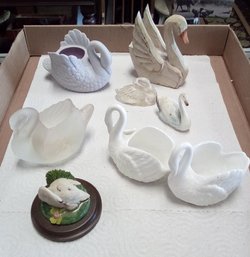 Seven Piece Swan Figurines, Holders & Candle Collection          LizS/A3