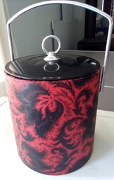 Mid Century Modern Lidded Cooler With Carrying Handle - Red & Black Damask Style Cover