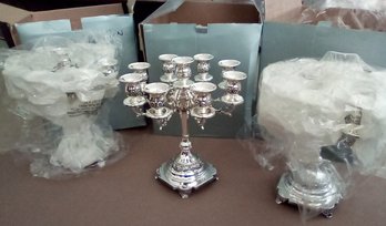 Stunning Candelabra Never Used Trio!  Includes Boxes - Godinger Silver Art Co., Ltd.  LR- PTable