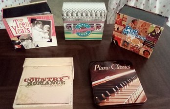 Five Boxed Music CD Setts - Country Romance, Teen Years, Pop Memories, Piano Classics, Malt Shop Memories