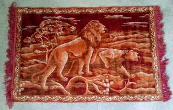 Velvety Wall Hanging Tapestry Or Carpet With Lions