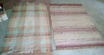 Two Carpets - Wooly Pink & Beige Is 72 In. X 4 Ft & Cotton Or Blend Plaid Is 74 X 43 Inches