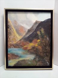 Framed Signed Oil On Canvas Depicts Mountain Region Lake     Melba/WA-B