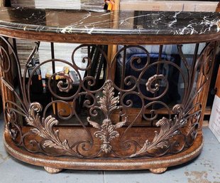 Demilune Marble & Forged Iron Console Table