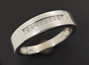 VINTAGE MENS 14K WHITE GOLD 0.56ctw DIAMOND BAND RING