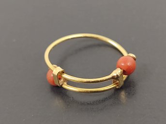 VINTAGE 18K GOLD CORAL BEADED ADJUSTABLE BYPASS RING