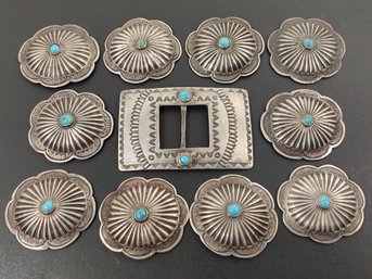 VINTAGE NAVAJO NATIVE AMERICAN STERLING SILVER TURQUOISE HAT BELT LOOSE CONCHOS