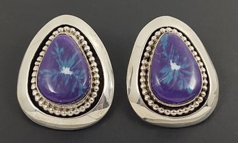 VINTAGE NAVAJO NATIVE AMERICAN IRV MONTE STERLING SILVER PURPLE STONE EARRINGS