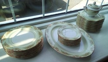 Noritake China Platter, Dinner Plates, Sandwich & Roll Dishes Plus Lidded Sugar Bowl, Made In Japan