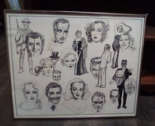 Original Hollywood Celebrity Portraits Collage Framed - Artist Signed Atur 5/2000  SA/WA-C