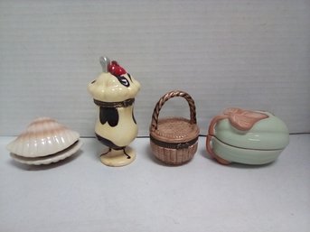 Four Piece Whimsical Ceramic Lot - 3 Limoges Style Boxes & One 2 Piece Melon Box    LizS/C3