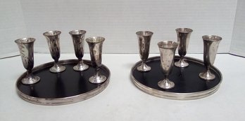 Two Sets Of Vintage Gorham Sterling Trays & 4 Cordial Cups Each      GL/MOLS/E3