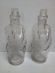 Vintage Pair Of Clear Glass Moses Figural Bottles Hiram Ricker & Sons. Stand 10.75 Inches High       MIM C/ A1