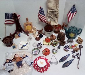 Treasure Lot:  Teapot, Curios, Jacks, Flower Frogs, Enameled Copper, Limoges Style Boxes LizS/ CVBK