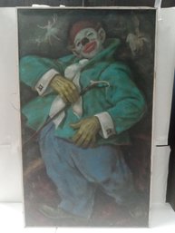 Beautiful Vintage Oil On Artist Board Painting Of A Well Dressed Clown  212/WA D