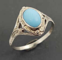 VICTORIAN ART NOUVEAU 10K WHITE GOLD ROBBINS EGG BLUE TURQUOISE RING