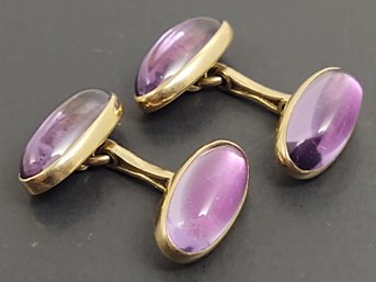 STUNNING VICTORIAN 14K GOLD NATURAL AMETHYST CUFFLINKS