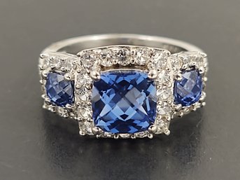 STUNNING STERLING SILVER BLUE & WHITE SAPPHIRE RING