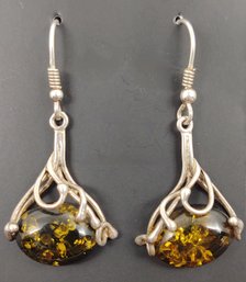 VINTAGE MODERNIST STERLING SILVER AMBER EARRINGS