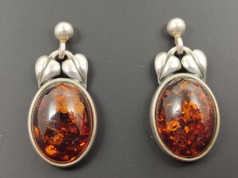 VINTAGE STERLING SILVER AMBER EARRINGS