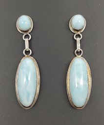 VINTAGE STERLING SILVER LARIMAR DROP EARRINGS