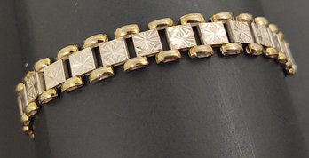 VINTAGE ITALIAN STERLING SILVER ETCHED DESIGN SQUARE LINK BRACELET