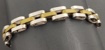 VINTAGE MEXICAN MID CENTURY STERLING SILVER & BRASS LINK BRACELET