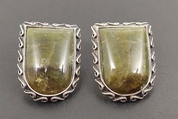 VINTAGE DESIGNER DTR JAY KING STERLING SILVER GREEN AGATE EARRINGS