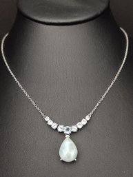 BEAUTIFUL STERLING SILVER BLUE TOPAZ & LARIMAR DROP NECKLACE