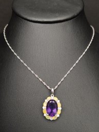 ABSOLUTELY BEAUTIFUL STERLING SILVER AMETHYST JELLY OPAL & WHITE TOPAZ NECKLACE