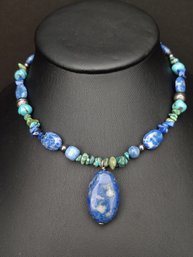 SOUTHWESTERN DESIGNER CAROLYN POLLACK STERLING SILVER TURQUOISE & LAPIS NECKLACE