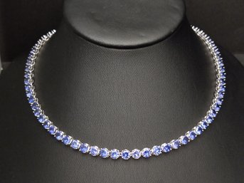 STUNNING STERLING SILVER TANZANITE ETERNITY STYLE NECKLACE