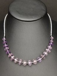 VINTAGE STERLING SILVER FACETED AMETHYST BEAD NECKLACE