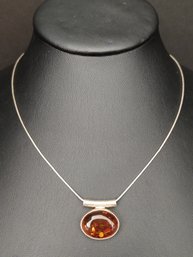 VINTAGE MID CENTURY STERLING SILVER AMBER NECKLACE