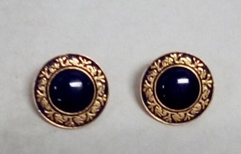 Museum Of Fine Art Replica Lapis With Blue Enamel  Cabochon  Gold Tone Pierced Earrings Egyptian Style BP/D3