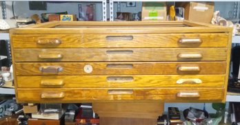 Vintage Oak Map Flat File Five Drawer Cabinet - Base Section - Maps / Charts / Artwork  Posters          BH WA