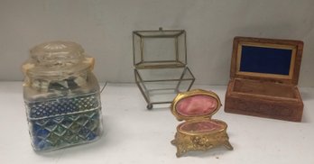 Beautiful Vintage Trinket Boxes,and A Jar Of Colored Glass Beads.  NC/ CVB