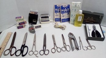 Treasure Lot Of Electric Razors, Scissors, Clipper Set, Canoe Cologne, Razor Blades, Pruners & More BR/C3