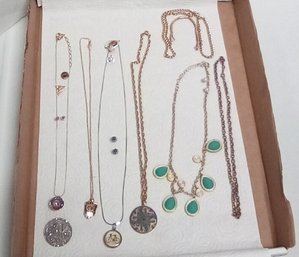 Jewelry:  Crystal Pendant Necklace, Gold- Filled Necklace & Band With Other Necklaces, Earrings & Pin