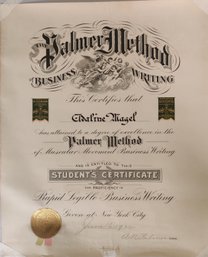 Certifications Of Adaline Magel On Writing Diploma, Palmet Method, Confirmation And Membership.     NC/A2